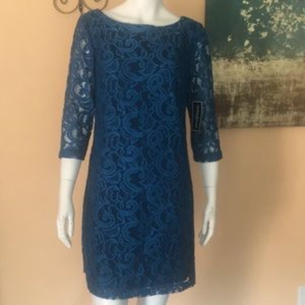 Jessica Howard Blue Lace 3/4 sleeves petite  Dress size12P